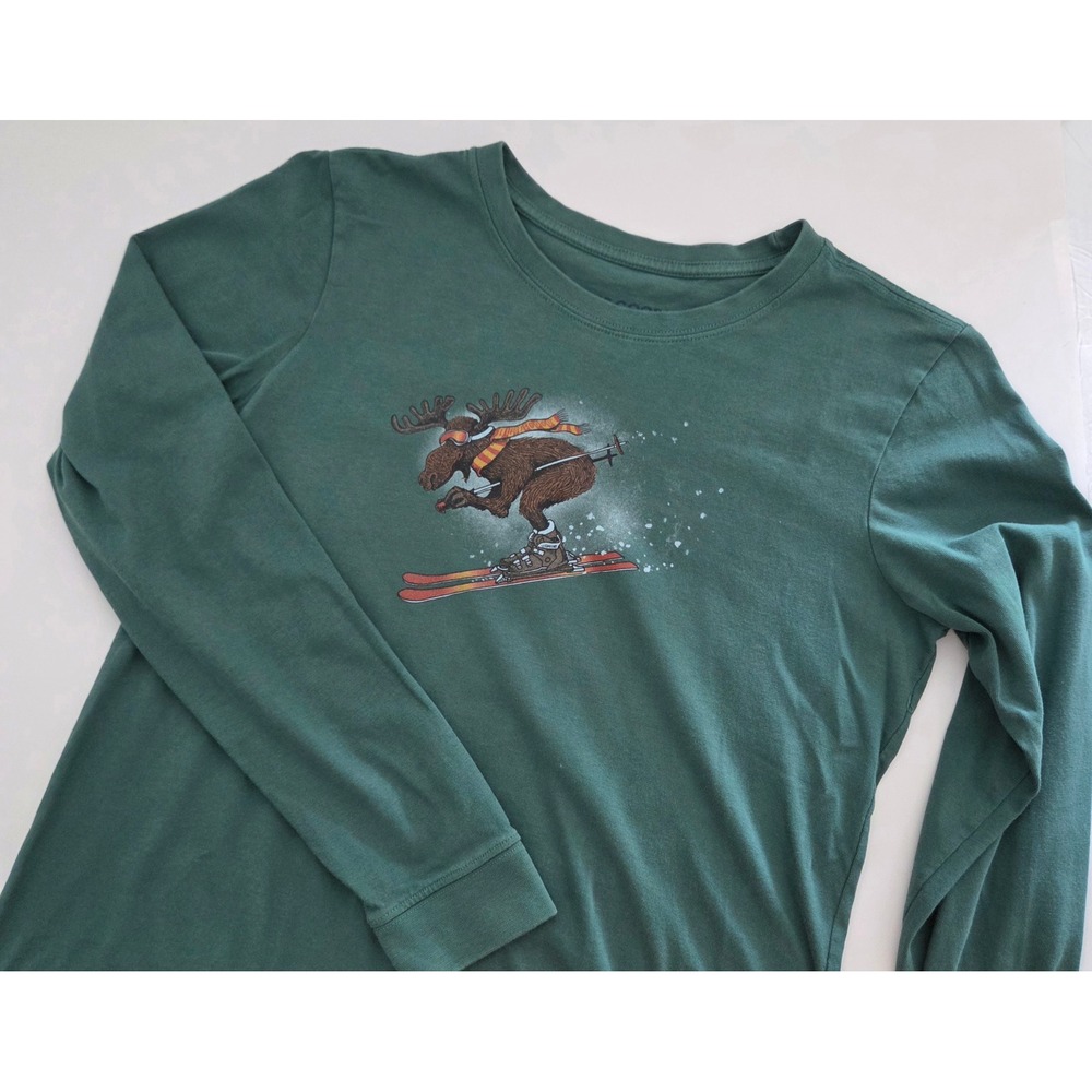 Life‎ is Good Crusher Tee Green Skiing Moose Graphic Mens Medium